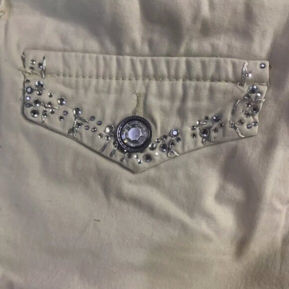 BKE Molly Womens Beige Embellished Booty Shorts Size 27 Rhinestone Pocket Detail - Picture 7 of 7